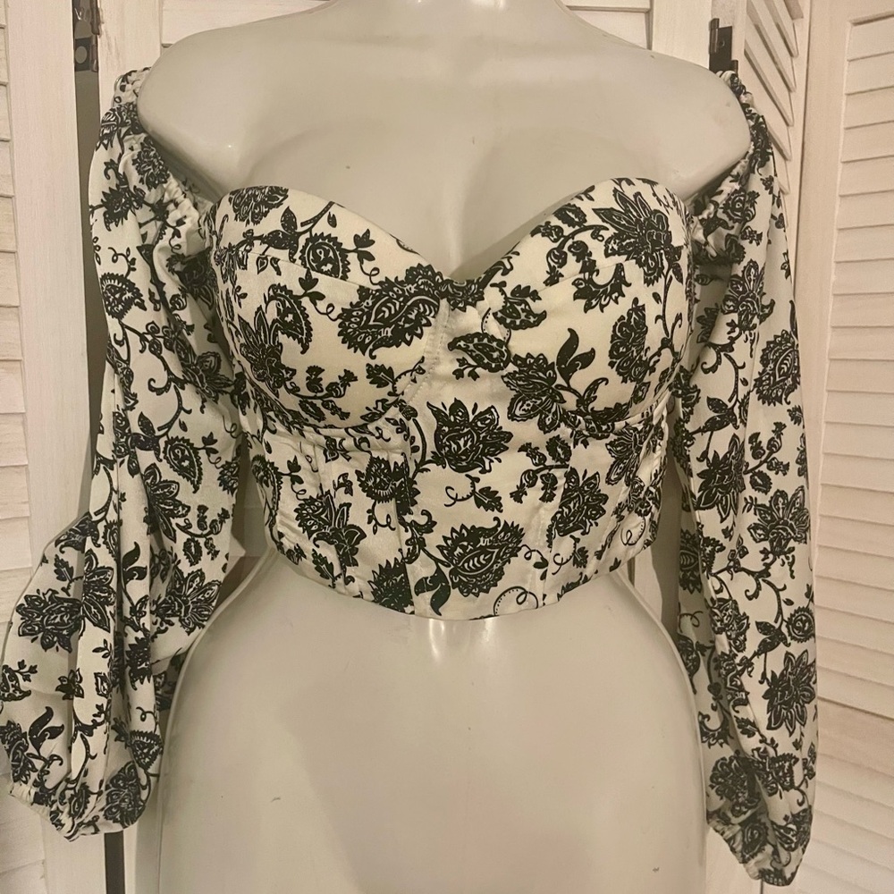 SHEIN Black and White Fitted Bustier Blouse